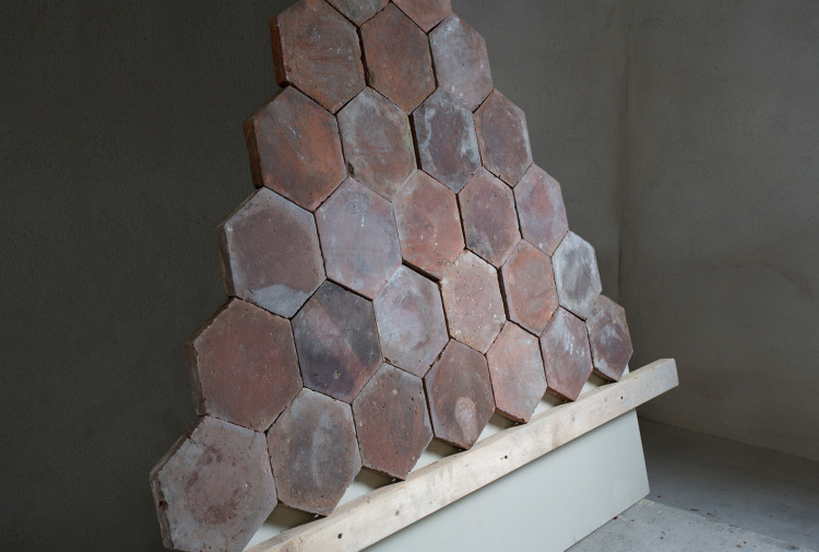 zalm/oranje hexagonale plavuizen